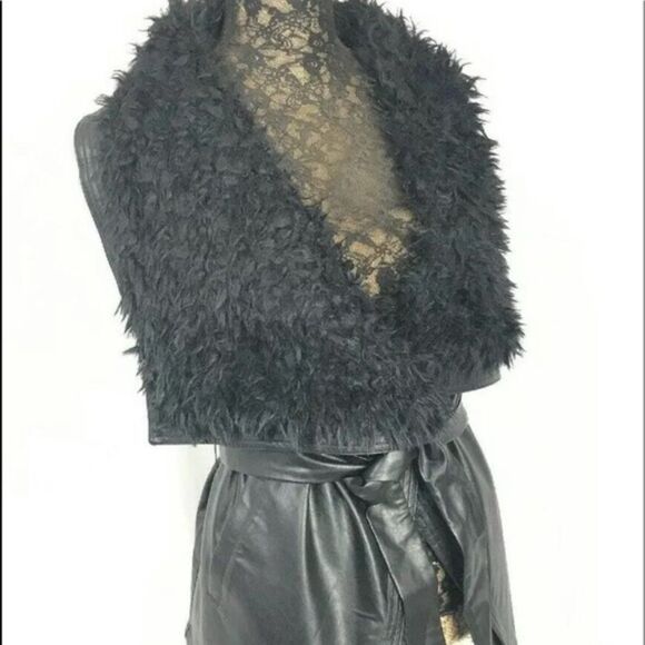 LOVE TREE Faux Leather Vest Draped Sherpa Collar Y - Picture 7 of 8